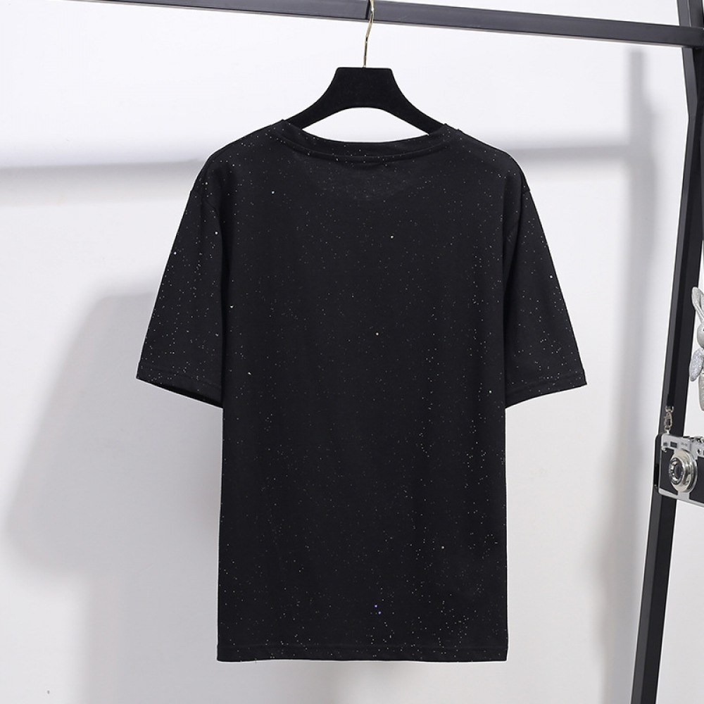 Extra-Plus Size Women's Summer New Fat Loose Sequined Small Print Short-Sleeved T-Shirt