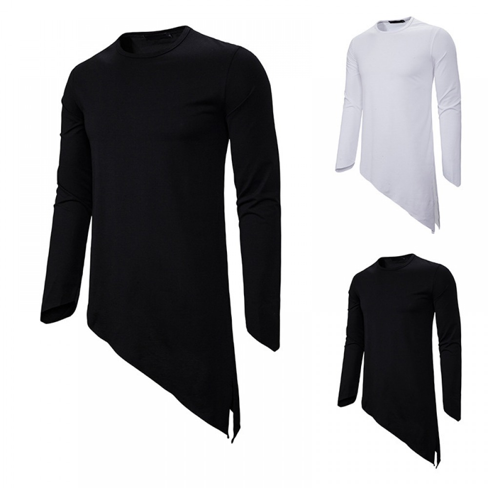 Men's Long-Sleeved T-Shirt Irregular Hem Pointed Casual T-Shirts